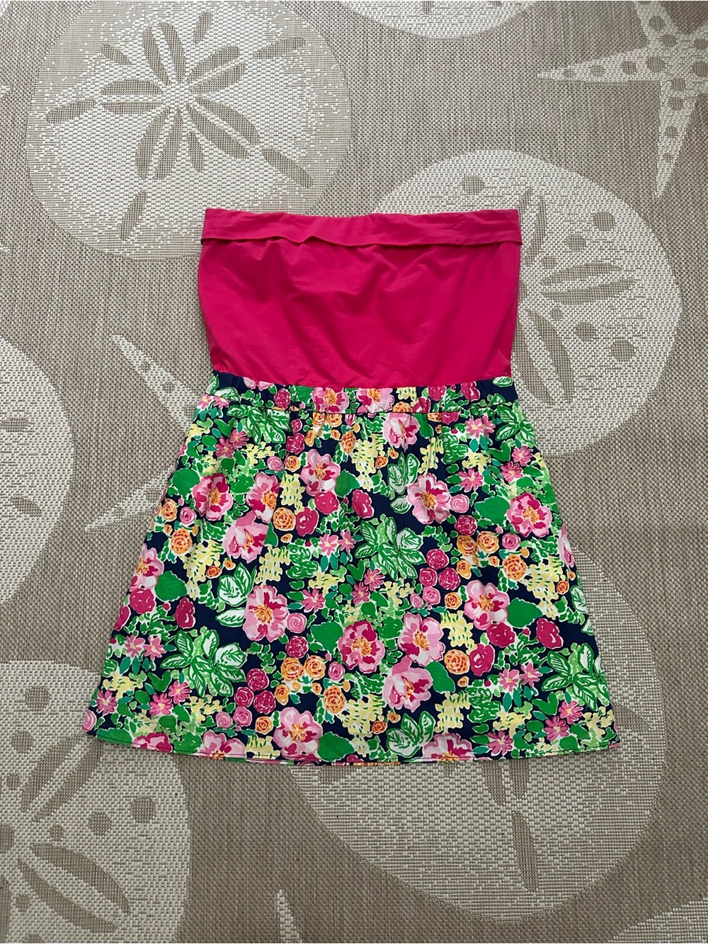 Lilly Pulitzer Strapless Pink Top Floral Skirt Dress